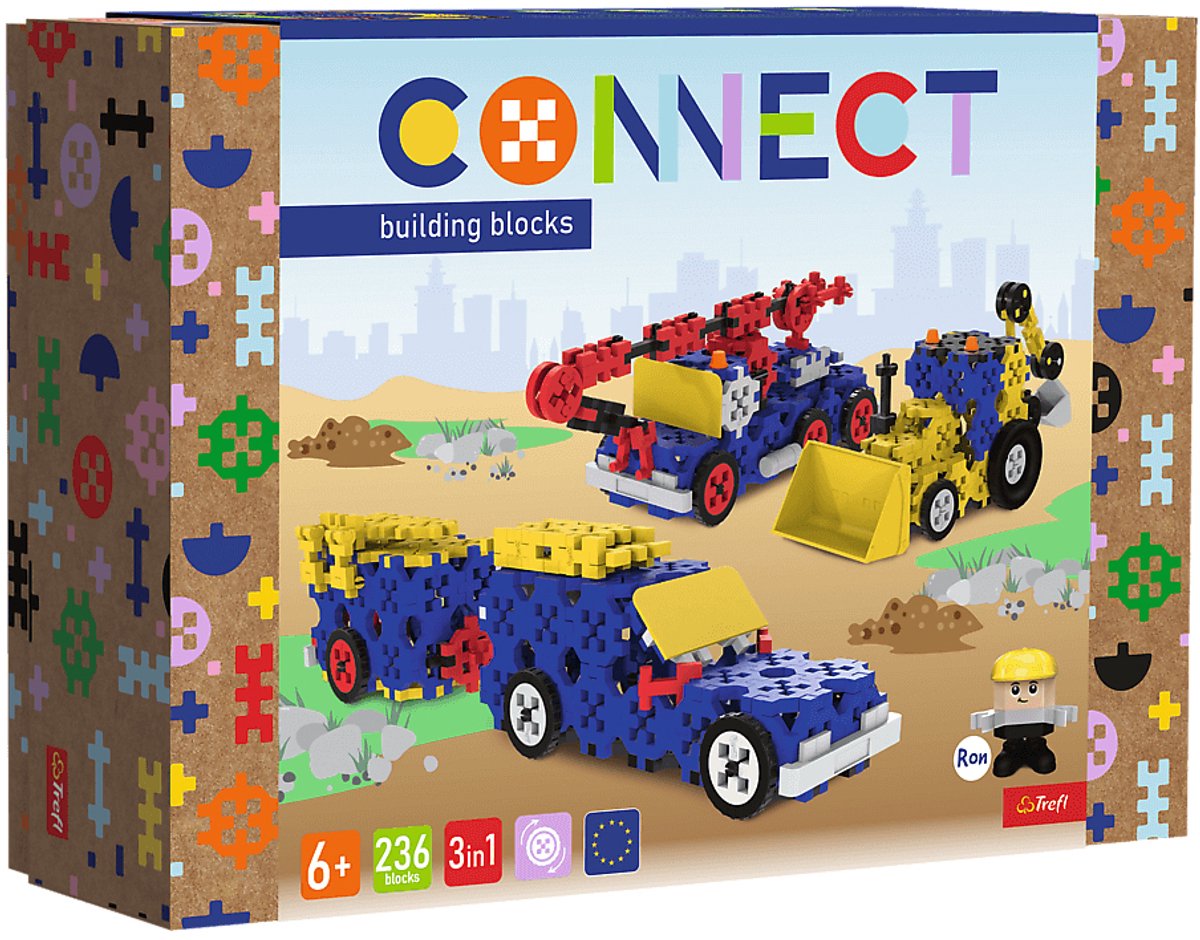 Connect | Bouwstenen L Bouwvoertuigen / SUV Met Trailer 236 Stuks